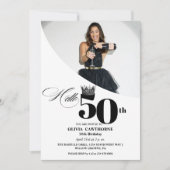 Elegantes modernes Foto 50. Geburtstag Schwarz Einladung (Vorderseite)