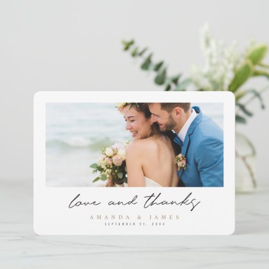 Elegantes modernes Foto Dankeskarte (Stehend Vorderseite)