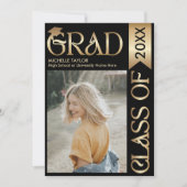 Elegantes, modernes Foto Gold Black Graduate Einladung (Vorderseite)