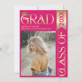 Elegantes, modernes Foto Gold Pink Graduate Einladung