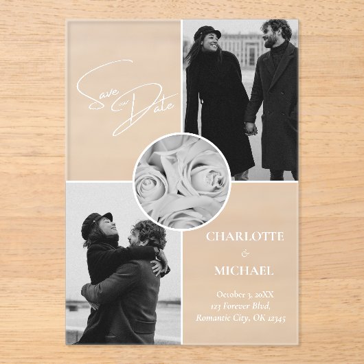 Elegantes modernes Foto Hochzeit rettet das Datum Acryleinladungen (Vorderseite)