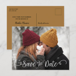 Elegantes modernes Foto Hochzeit Weiß Save the Dat Ankündigungspostkarte