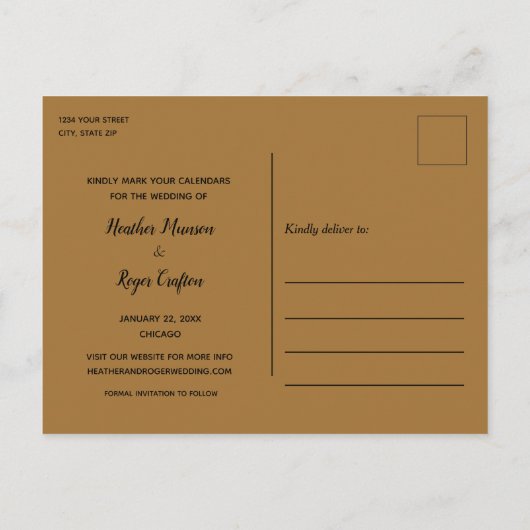 Elegantes modernes Foto Hochzeit Weiß Save the Dat Ankündigungspostkarte (Rückseite)