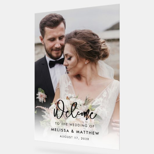 Elegantes modernes Foto Hochzeit Willkommen Acrylschild (Winkel)