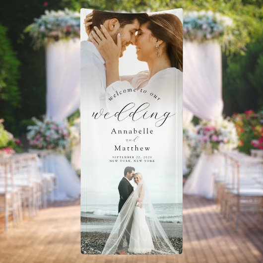 Elegantes modernes Foto Hochzeit Willkommen Banner