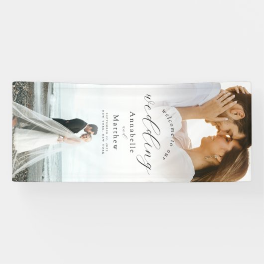 Elegantes modernes Foto Hochzeit Willkommen Banner (Horizontal)