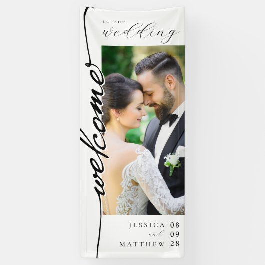 Elegantes modernes Foto Hochzeit Willkommen Banner (Vertikal)