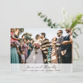 Elegantes modernes Foto Liebe und Dank Hochzeit Dankeskarte (Stehend Vorderseite)