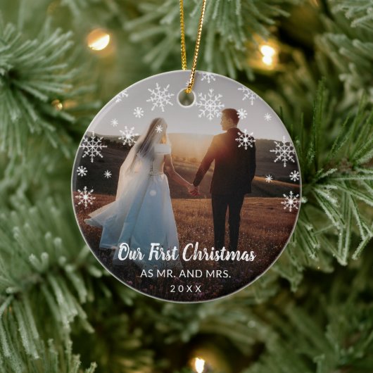 Elegantes modernes Foto Neuvermählt Erste Weihnach Keramik Ornament (Baum)
