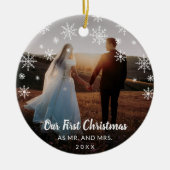 Elegantes modernes Foto Neuvermählt Erste Weihnach Keramik Ornament (Vorne)