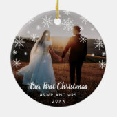 Elegantes modernes Foto Neuvermählt Erste Weihnach Keramik Ornament (Hinten)