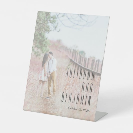 Elegantes, modernes Foto-Overlay Custom Wedding Sockelschild (Vorderseite)