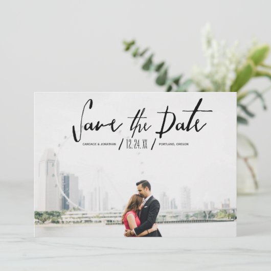 Elegantes modernes Foto Save the Date (Stehend Vorderseite)