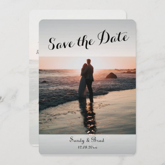 Elegantes modernes Foto Save the Date Hochzeit Einladung (Vorne/Hinten)