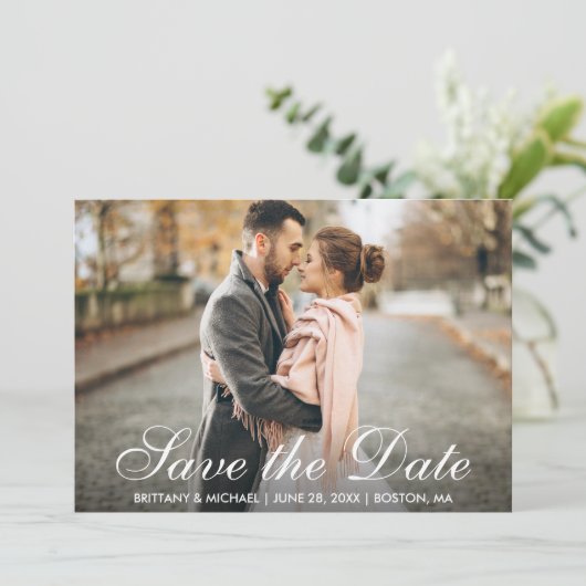 Elegantes modernes Foto Save the Date Verlobung WS Einladung (Stehend Vorderseite)