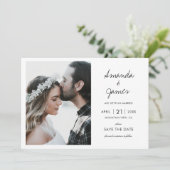 Elegantes Modernes Foto Schwarzes Skript Hochzeit Save The Date (Stehend Vorderseite)