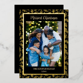 Elegantes modernes Foto Weihnachten Schwarz & Gold Folien Feiertagskarte