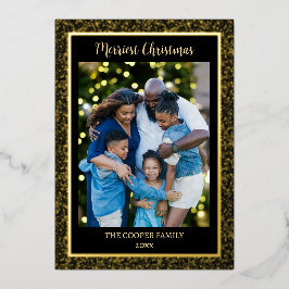 Elegantes modernes Foto Weihnachten Schwarz & Gold Folien Feiertagskarte
