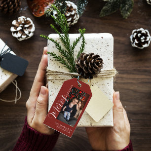 Elegantes modernes Foto-Weihnachtsetikett  Frohe W Geschenkanhänger