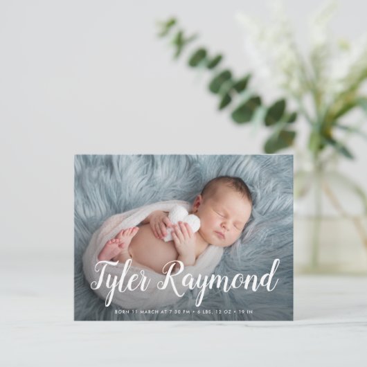 elegantes, modernes Foto zur Ankündigung der Gebur Postkarte (Stehend Vorderseite)