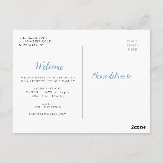 elegantes, modernes Foto zur Ankündigung der Gebur Postkarte (Rückseite)