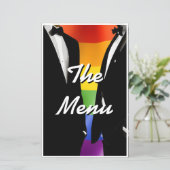 Elegantes, modernes Gay Men Rainbow Wedding Menu (Stehend Vorderseite)