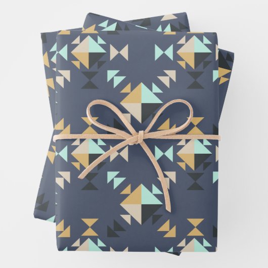 Elegantes modernes geometrisches Quilt-Muster Navy Geschenkpapier Set (Beispiel)
