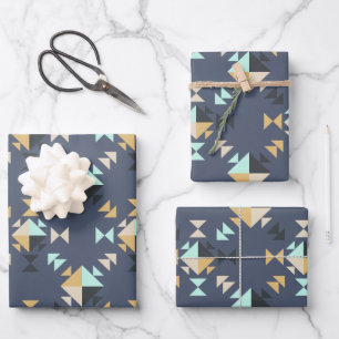 Elegantes modernes geometrisches Quilt-Muster Navy Geschenkpapier Set