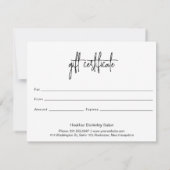 Elegantes, modernes Geschenkgutschein (Rückseite)