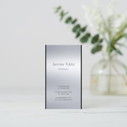 Elegantes modernes glamouröses Silberdesign Luxus Visitenkarte (Stehend Vorderseite)