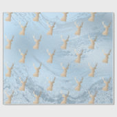 Elegantes, modernes Gold & blaues Weihnachtshirsch Geschenkpapier (Flach)