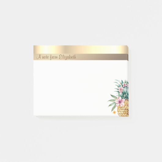 Elegantes modernes Gold Blumenmuster Ananas Post-it Klebezettel (Vorderseite)