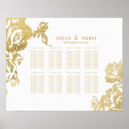 Elegantes, modernes Gold Floral Seating Chart Poster