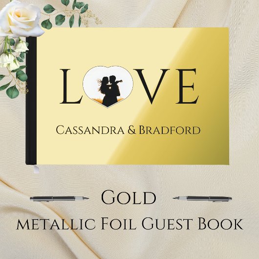 Elegantes, modernes Gold Foto Herz Custom Wedding Gästebuch