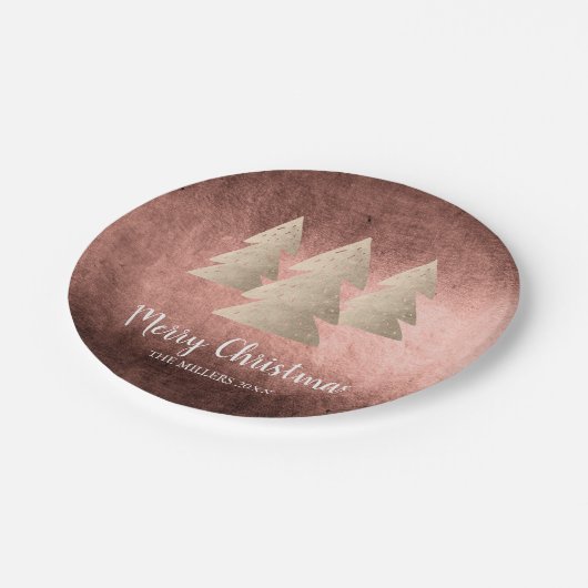 Elegantes modernes Gold & Kupfer Frohe Weihnachtsb Pappteller (Schrägansicht)