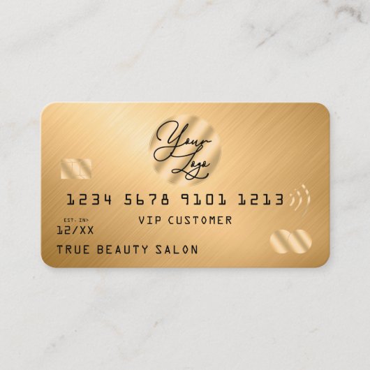Elegantes modernes Gold Metallic-Kreditkartenlogo Visitenkarte (Vorderseite)