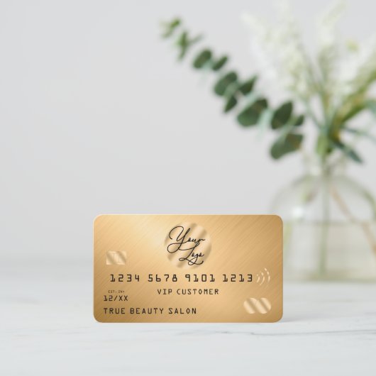Elegantes modernes Gold Metallic-Kreditkartenlogo Visitenkarte (Stehend Vorderseite)