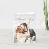 Elegantes, modernes Gold Script-Foto Hochzeit Dankeskarte (Vorderseite)