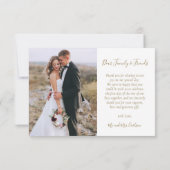 Elegantes, modernes Gold Script-Foto-Overlay Dankeskarte (Rückseite)