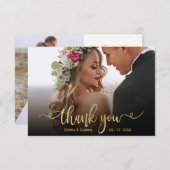 Elegantes, modernes Gold Script-Foto-Overlay Dankeskarte (Vorne/Hinten)