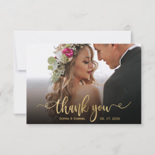 Elegantes, modernes Gold Script-Foto-Overlay Dankeskarte