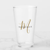 Elegantes, modernes Gold Script Monogram Glas (Vorderseite)