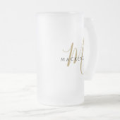 Elegantes, modernes Gold Script Monogram Mattglas Bierglas (VorderseiteRechts)