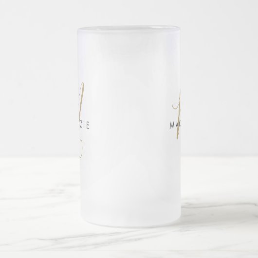 Elegantes, modernes Gold Script Monogram Mattglas Bierglas (Mittel)