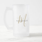 Elegantes, modernes Gold Script Monogram Mattglas Bierglas (Links)