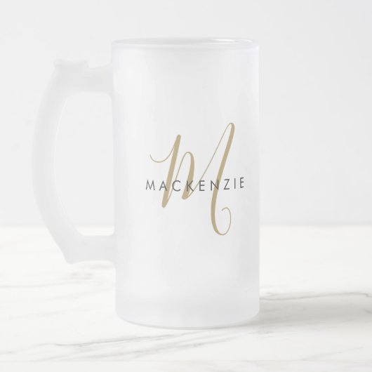 Elegantes, modernes Gold Script Monogram Mattglas Bierglas (Links)