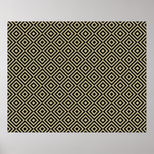 Elegantes, modernes Gold Squares Diamonds Tiles Pa Poster