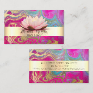 Elegantes modernes Gold Streifen Lotus Bunt Marmor Visitenkarte