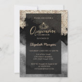 Elegantes modernes Gold Tiara, Marmor, Confetti Einladung (Vorderseite)