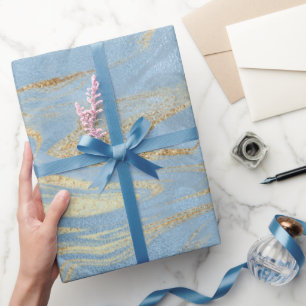 Elegantes modernes Gold und blauer Marmor-Look Geschenkpapier